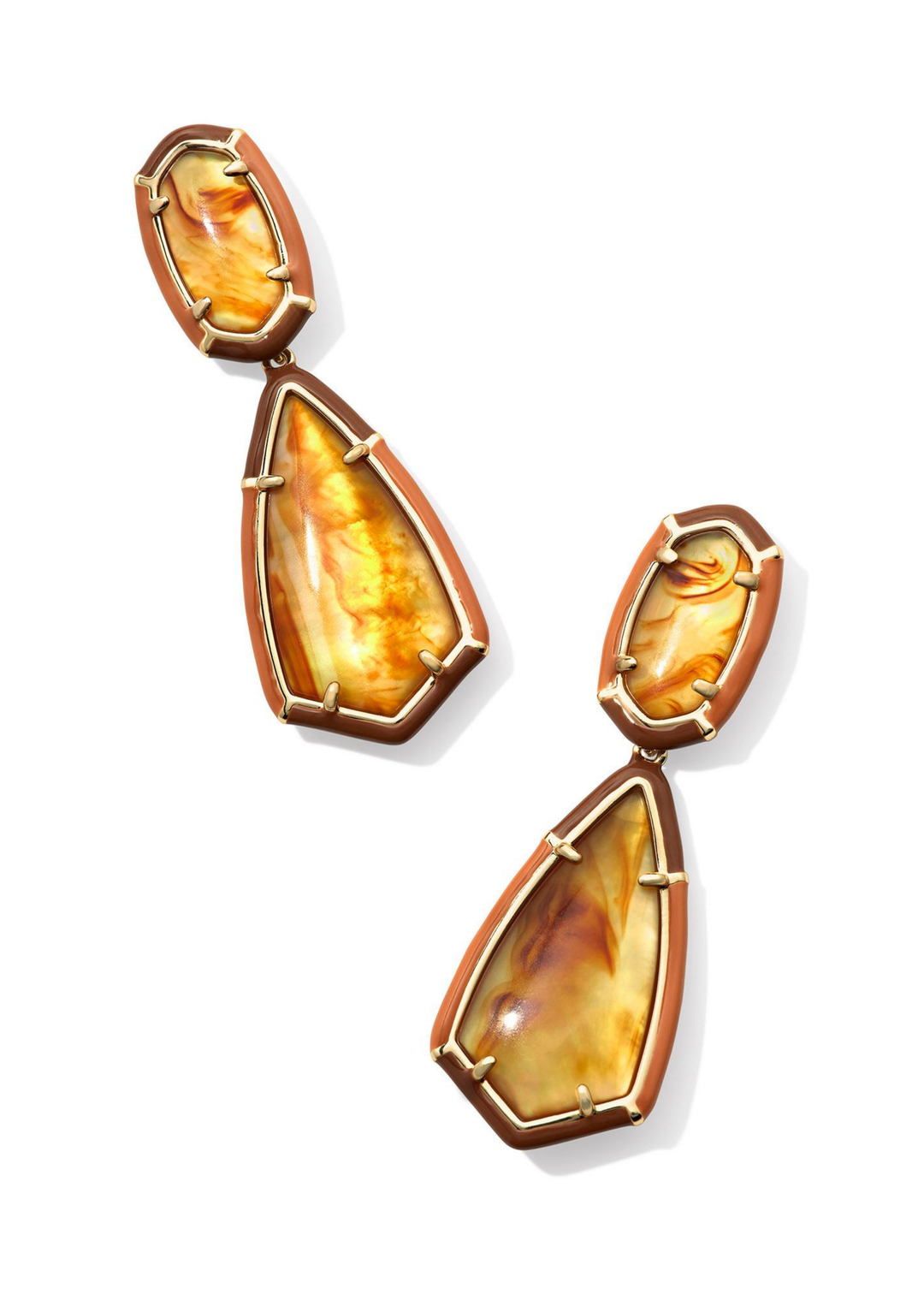 Kendra Scott Camry Enamel Frame Statement Earrings - Gold/Marled Amber Illusion