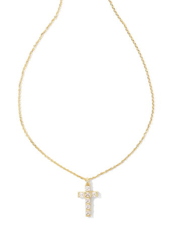 Gracie Cross Pendant Necklace - Gold/White Crystal