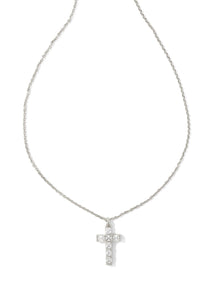 Gracie Cross Pendant Necklace - Rhodium/White Crystal