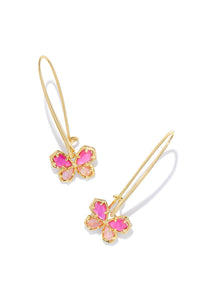 Mae Butterfly Wire Drop Earrings - Gold/Azalea Pink Mix