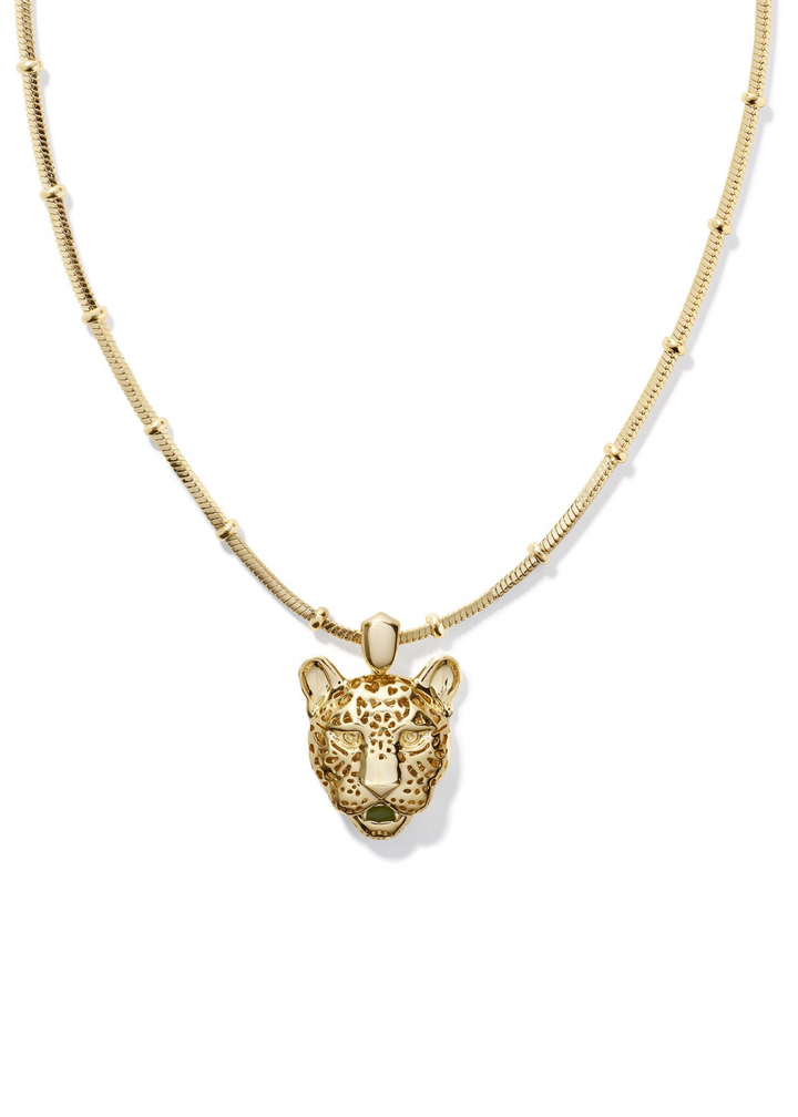 *BOUTIQUE EXCLUSIVE* Kendra Scott Maura Jaguar Short Pendant Necklace - Gold/Sage Serpentine