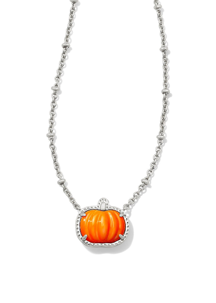 Kendra Scott Pumpkin Short Pendant Necklace - Rhodium/Orange Mother of Pearl