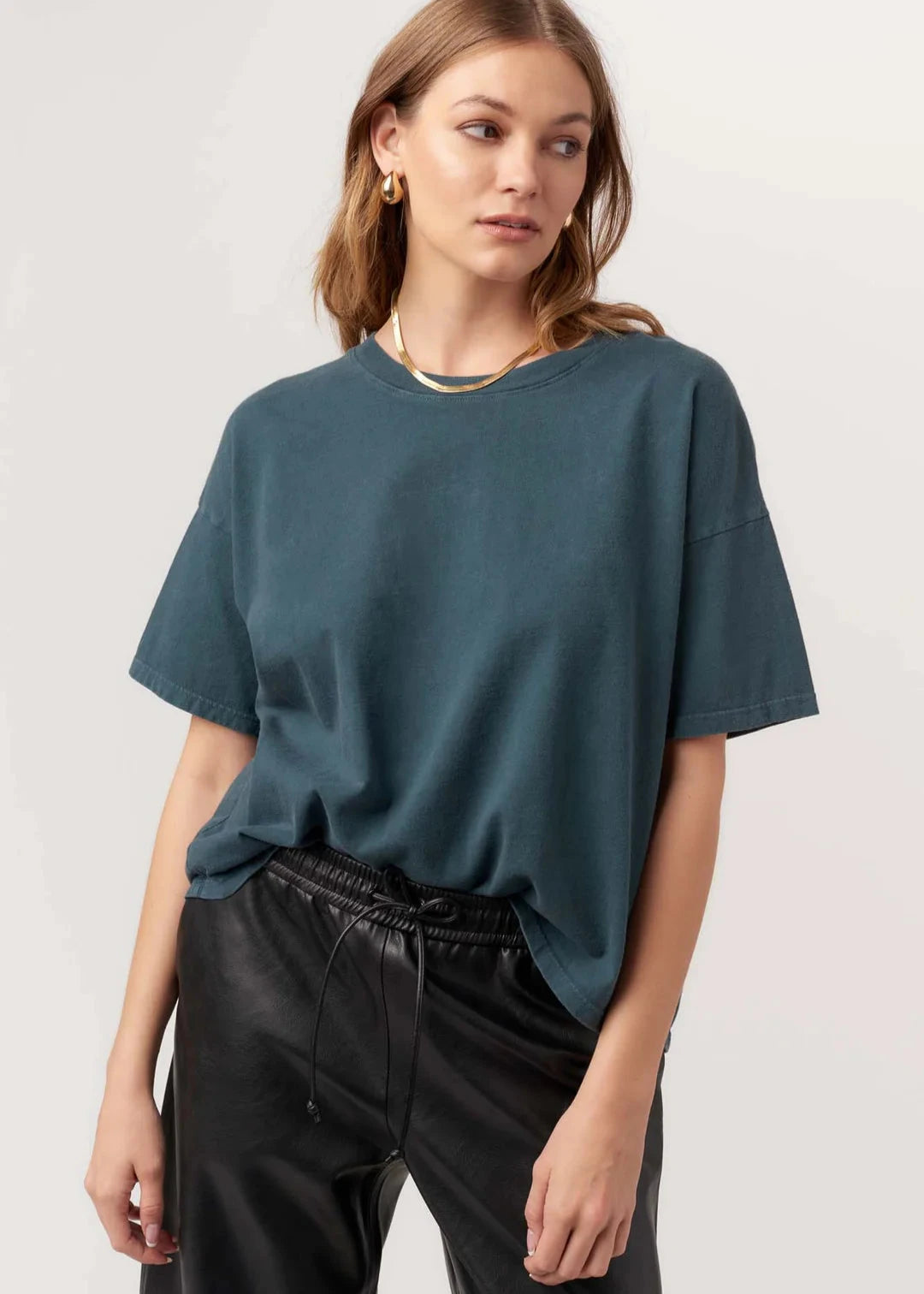 teal blue washed short sleeve boxy tee shirt from project social t