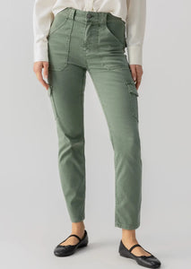 spruce green straight leg fitted stretchy cargo pant