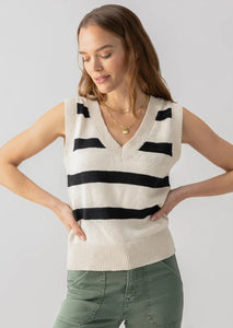 women's natural cream knit sweater vest with black stripe