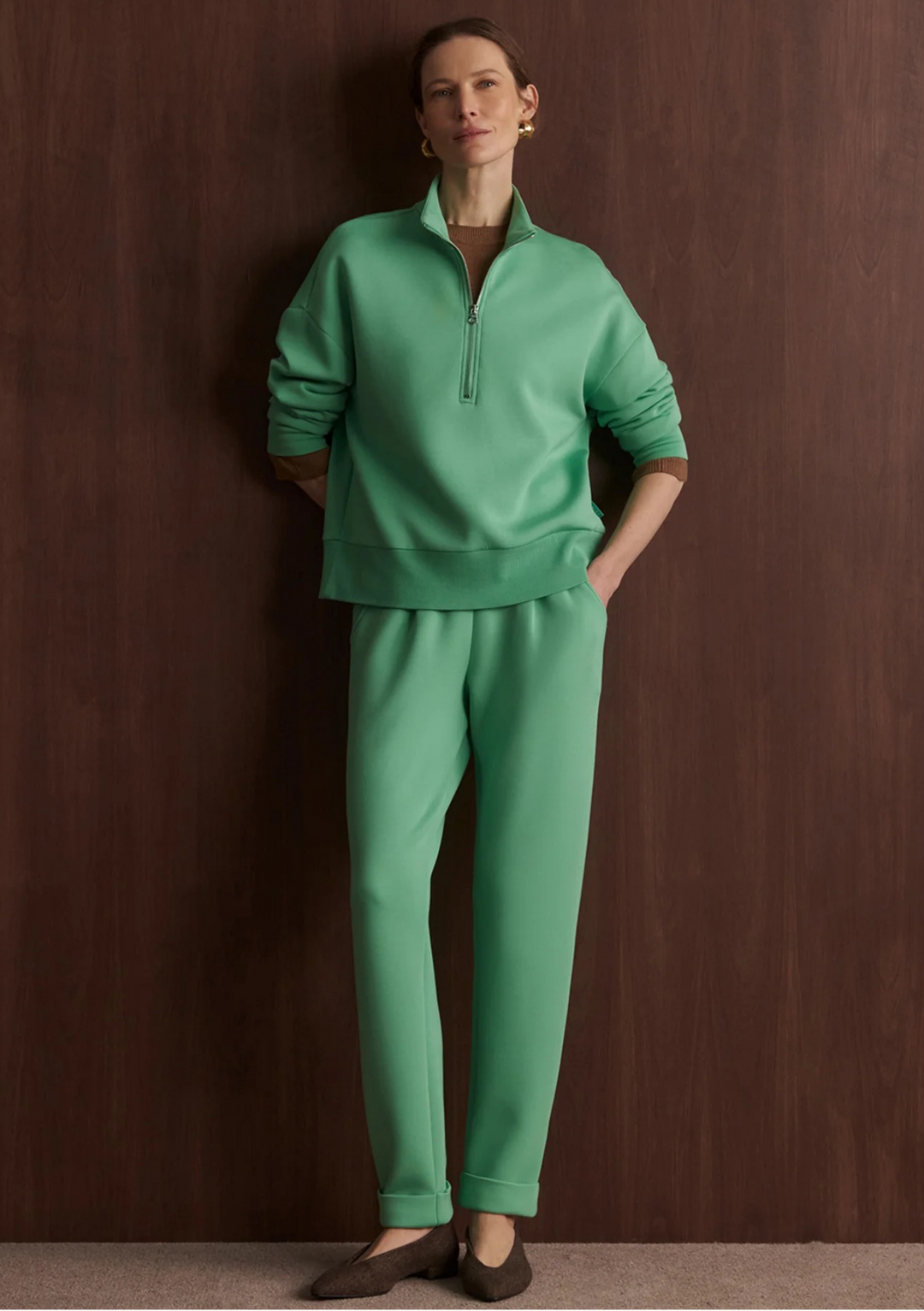 Varley Mavis Mock Neck Sweat - Green Spruce