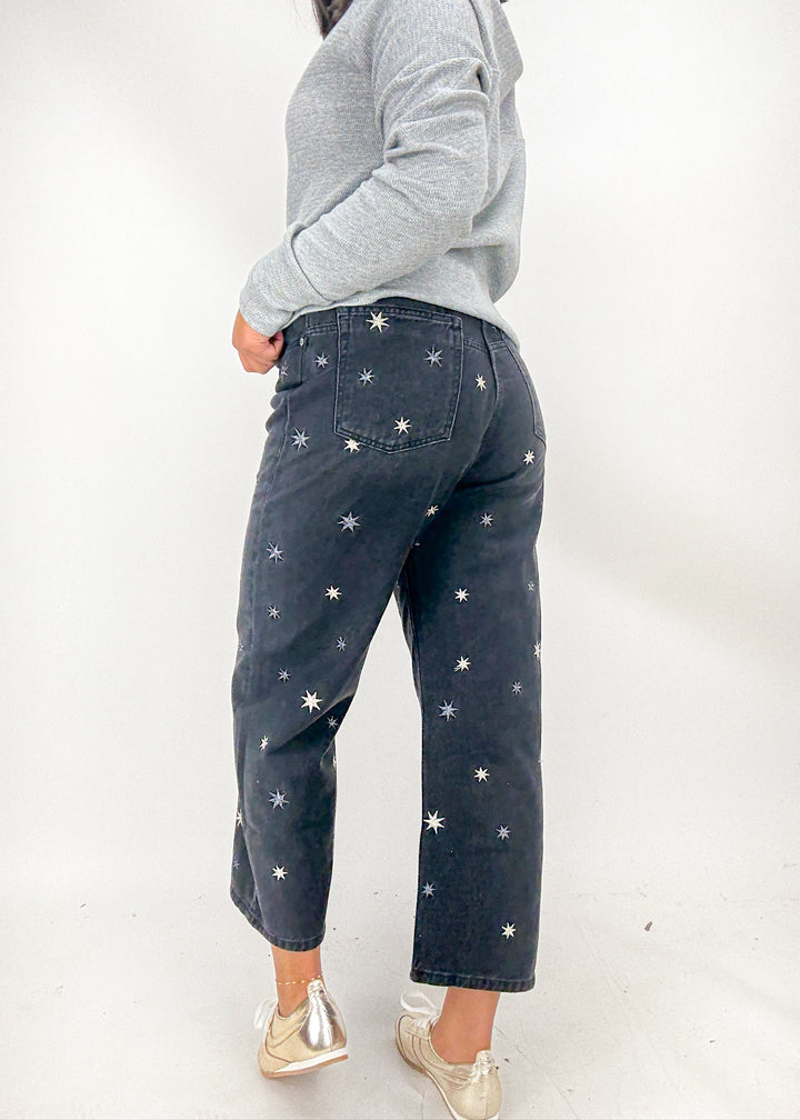 Free People Deep Trance Shine Embroidered Boyfriend Jeans