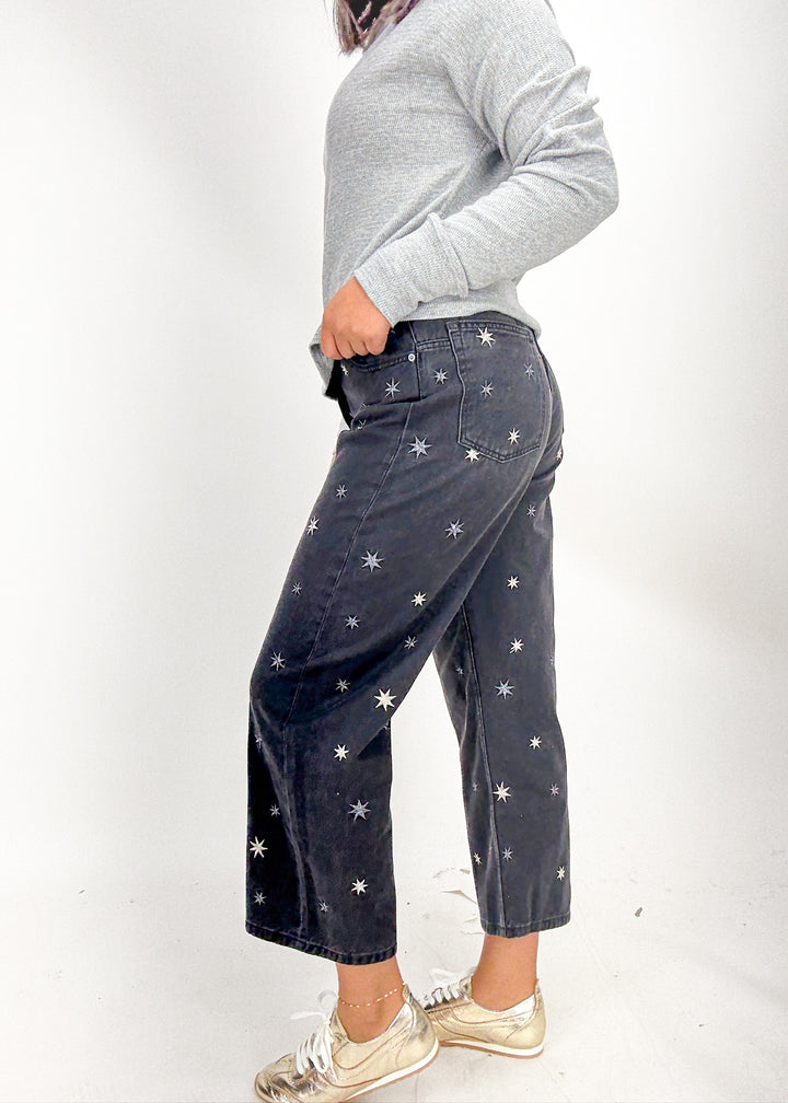 Free People Deep Trance Shine Embroidered Boyfriend Jeans