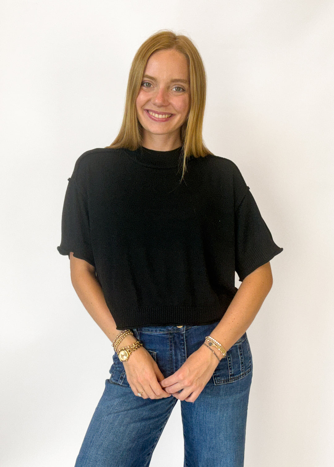 Jenna Short Sleeve Sweater - Black
