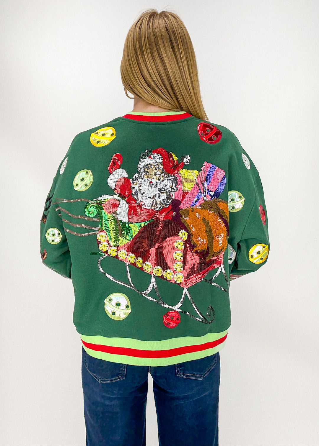 Queen of Sparkles Vintage Jingle Bell Santa Sweatshirt