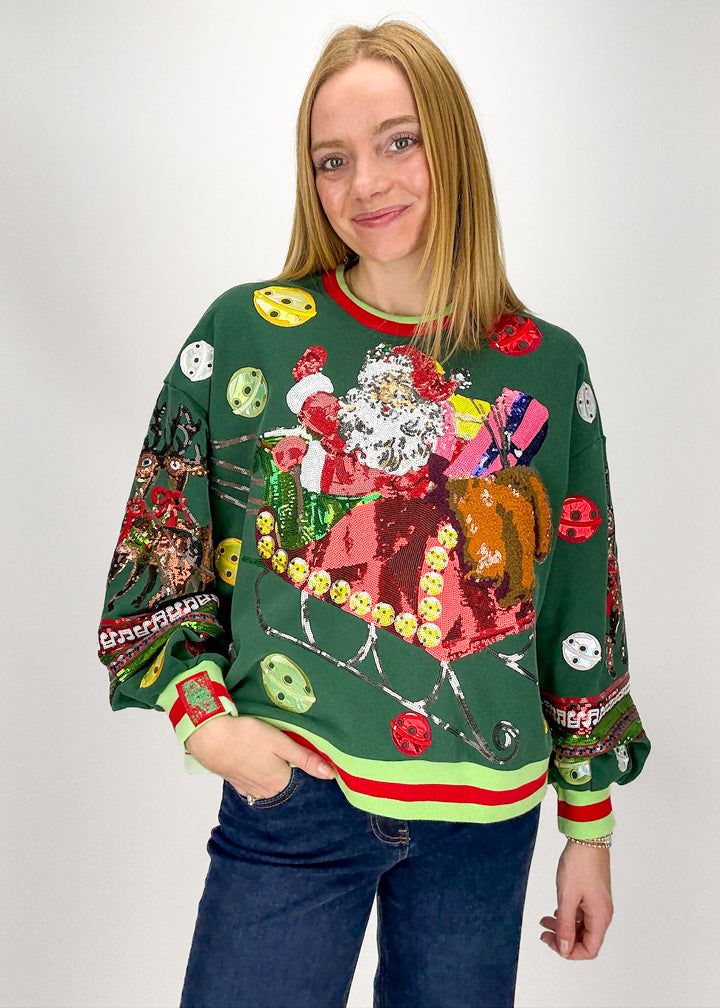 Queen of Sparkles Vintage Jingle Bell Santa Sweatshirt