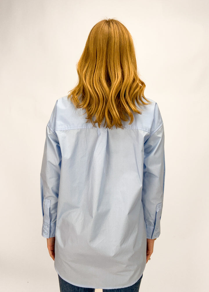 Button Down Back Women's Light Blue Oversized Button Down – June & Beyond Boutique