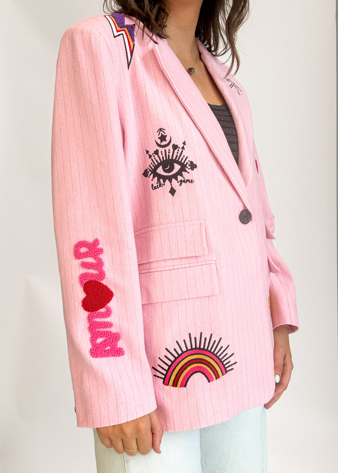 Jessica Pinstripe Patch Blazer - Pink