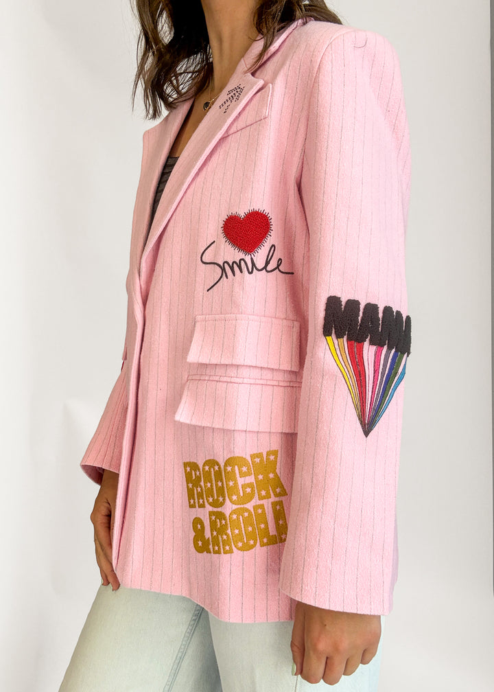 Jessica Pinstripe Patch Blazer - Pink