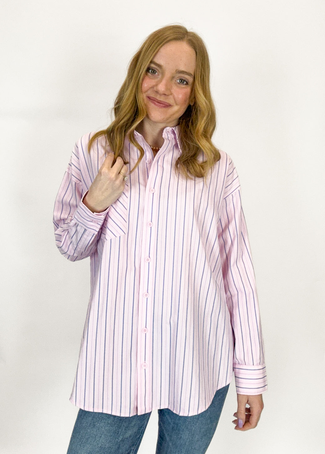 Margie Striped Button Down - Pink