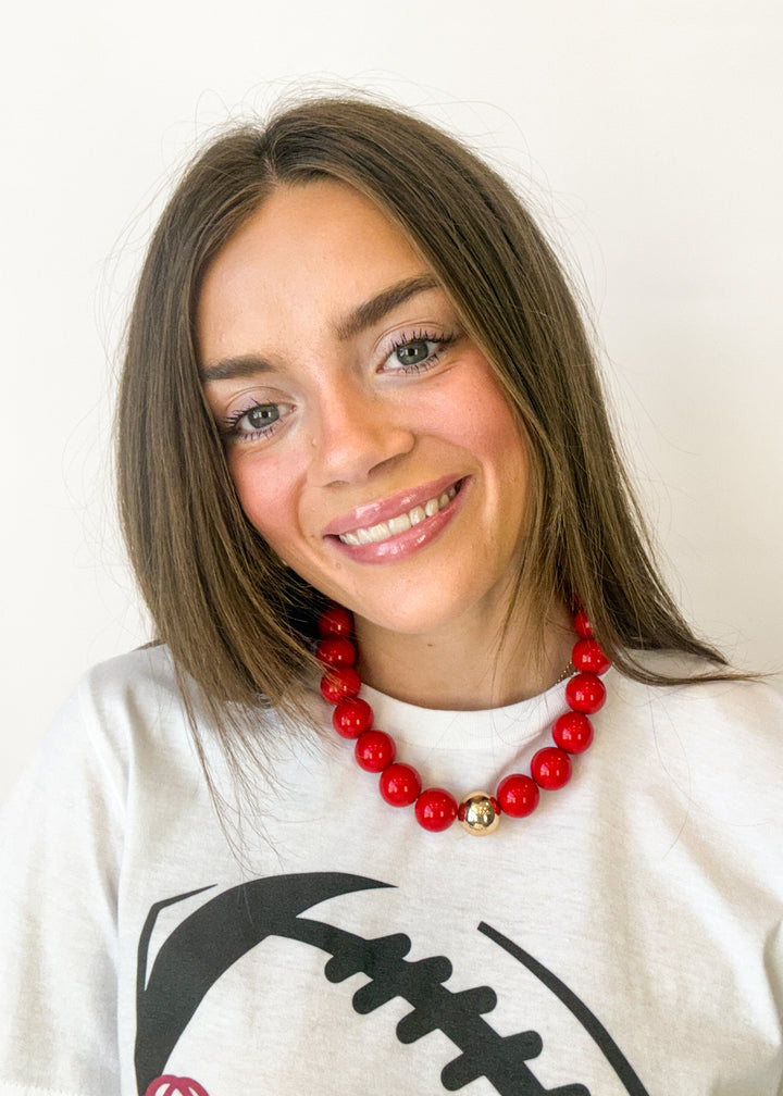 Game Day Beaded Necklace - Red