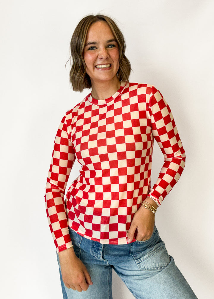 Avery Checkered Layering Top - Red