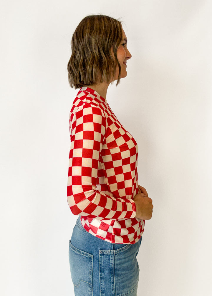 Avery Checkered Layering Top - Red