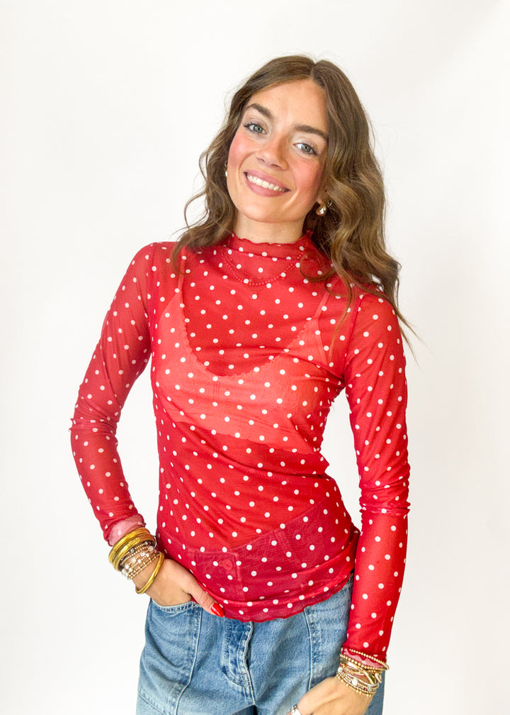 Evie Polka Dot Layering Top - Red