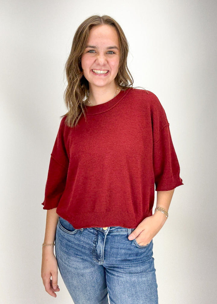 Ava Sweater Top - Garnet