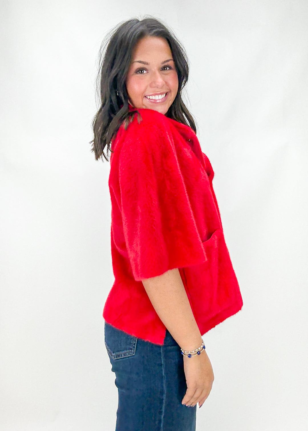 Ivy Jane Julianne Faux Capelet Jacket - Red