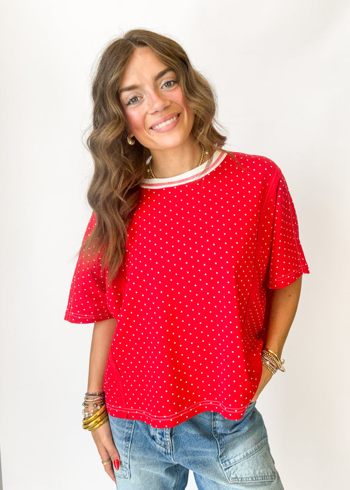 Ella Polka Dot Oversized Top - Red