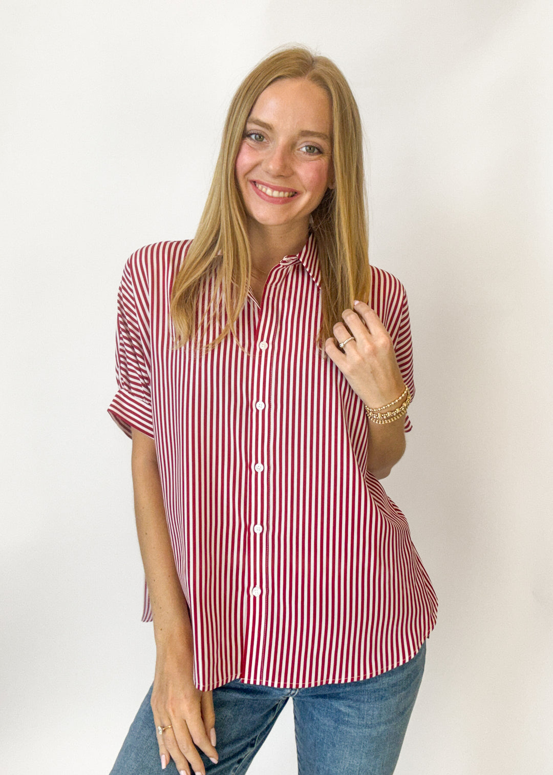 Emily Oversized Button Down - Red