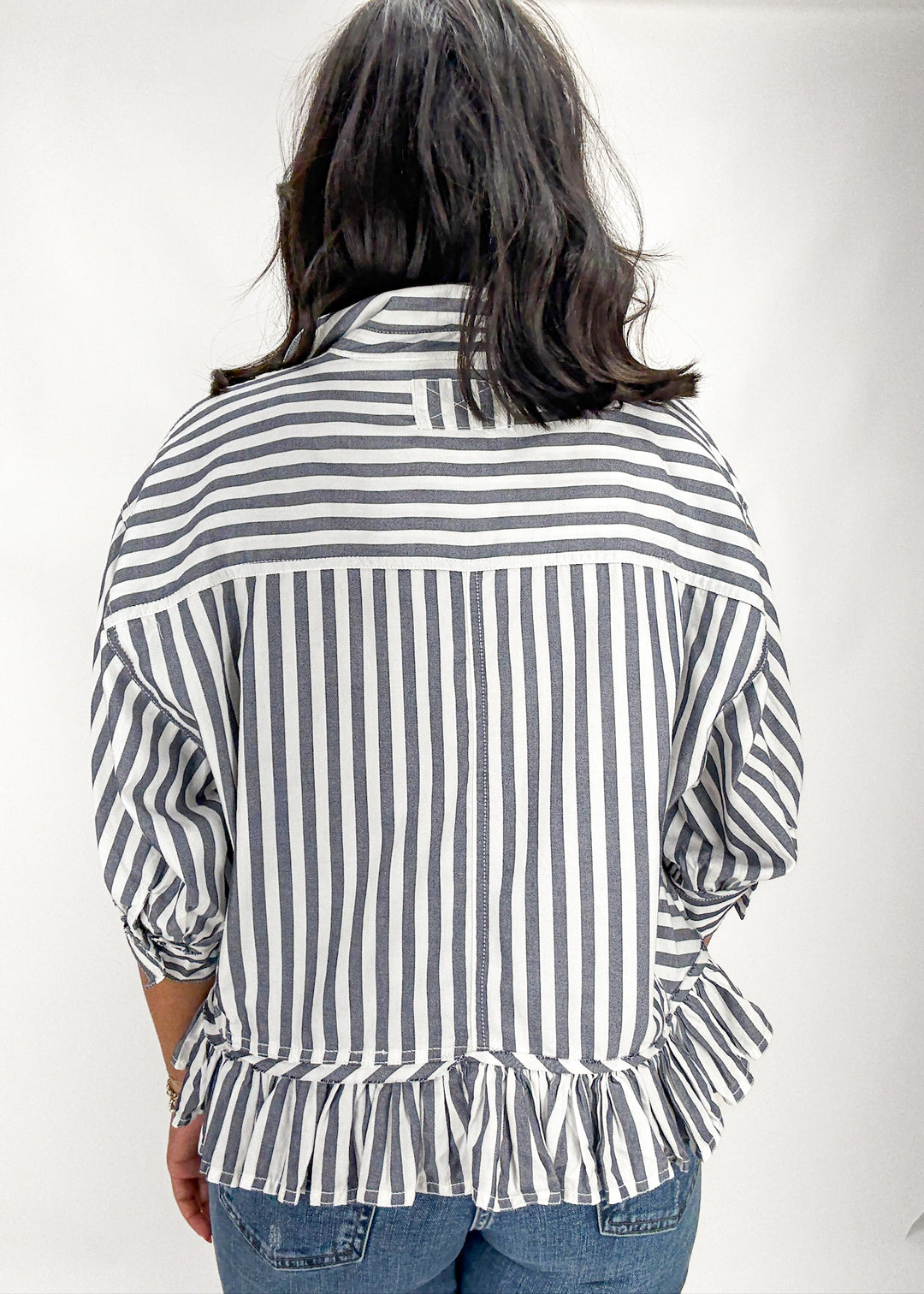 Free People Bailey Stripe Shirt - Nautical Navy Combo