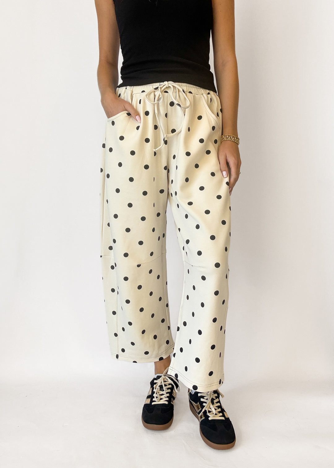 Shea Polka Dot Barrel Pants - Cream/Black