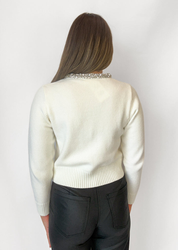 Molly Rhinestone Cardigan - White