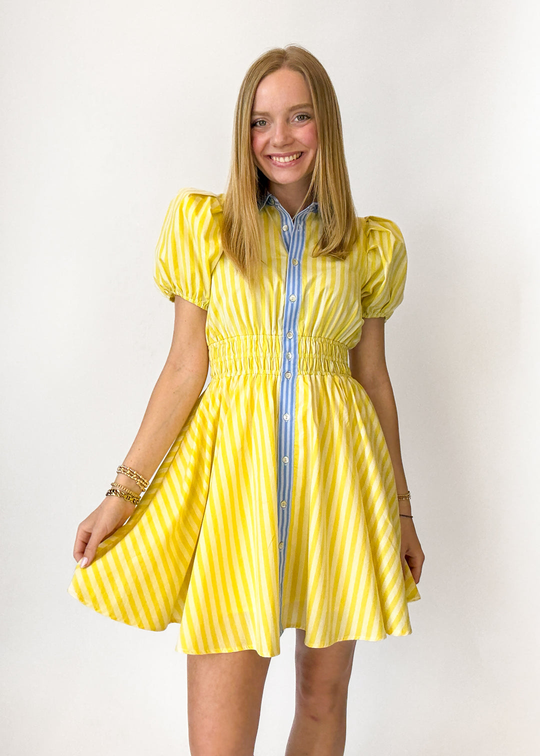 Women's Yellow Striped Mini Dress Lemon / L