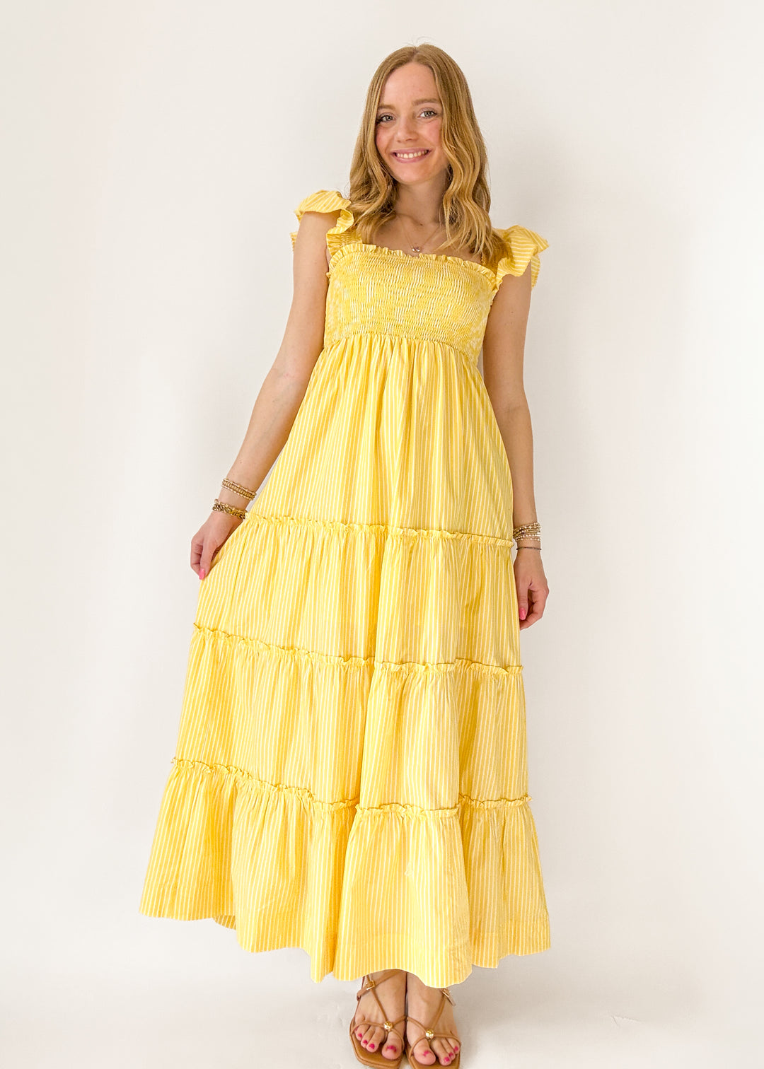 Women's Yellow Maxi Dress White/Yellow / M