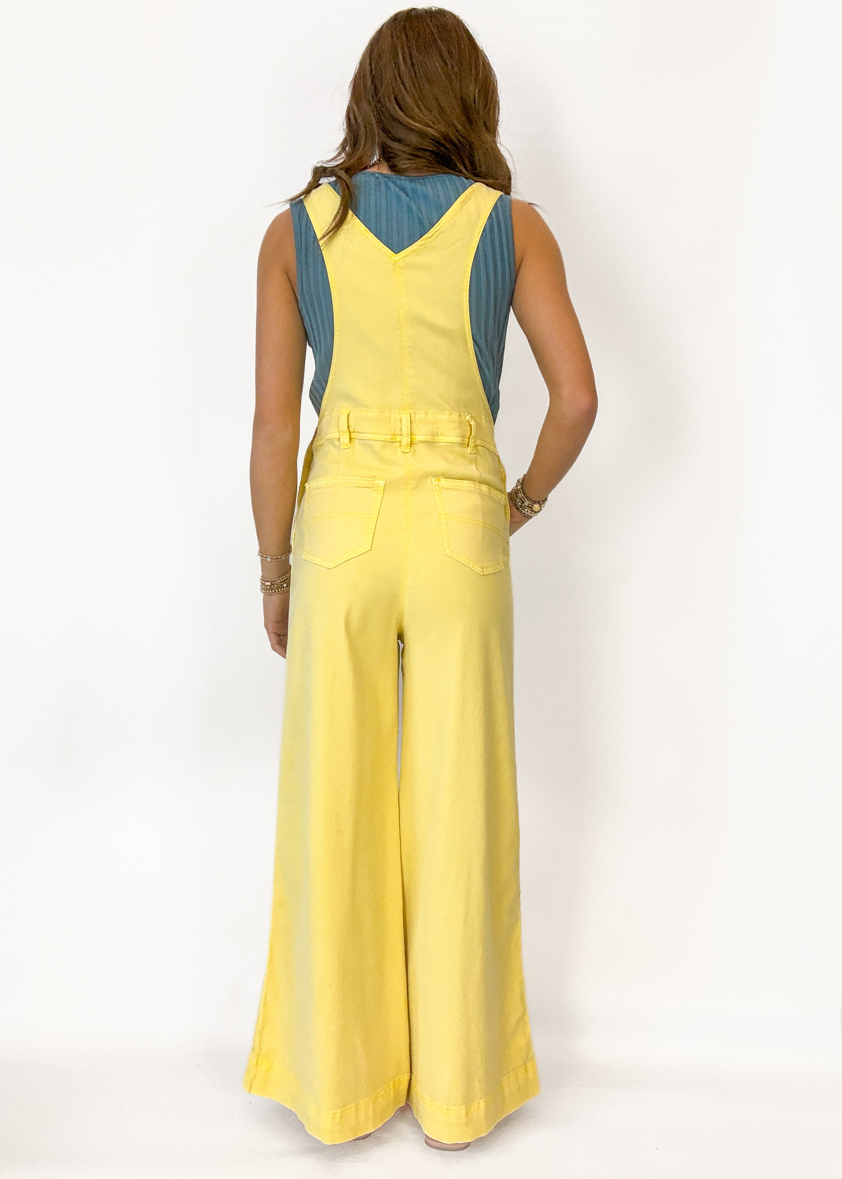 Women's Yellow Wide Leg Overalls – June & Beyond Boutique