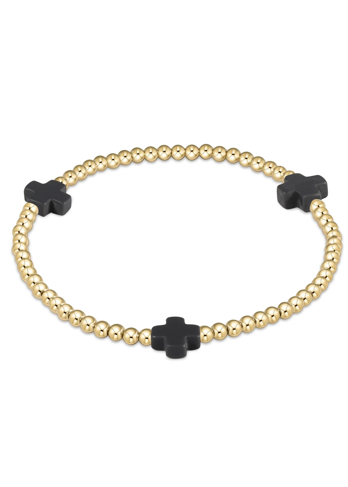 Signature Cross Gold Pattern 3mm Bead Bracelet - Charcoal