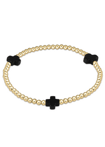 Signature Cross Gold Pattern 3mm Bead Bracelet - Onyx