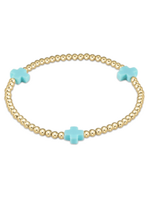 Signature Cross Gold Pattern 3mm Bead Bracelet - Turquoise