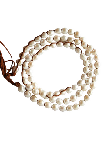 Classic Boho White Medium Pearl Necklace (Long)