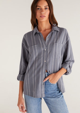 ZSupply Sunday Striped Button Up Shirt-Worn Indig