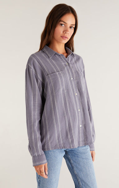 Sunday Striped Button Up Shirt-Worn Indigo